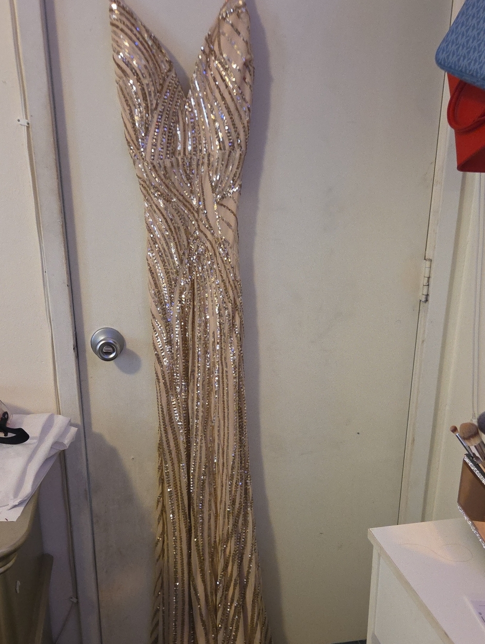 Windsor Gold Sequin V-Neck Prom Gown